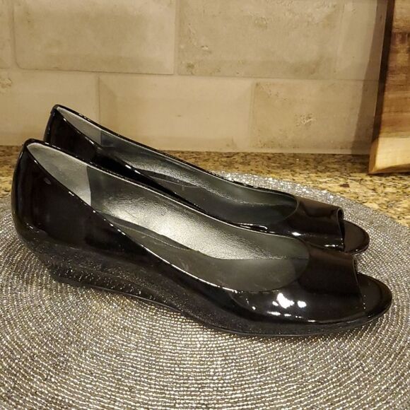 COLE HAAN Black Patent Wedges - Size 7 - Picture 1 of 6